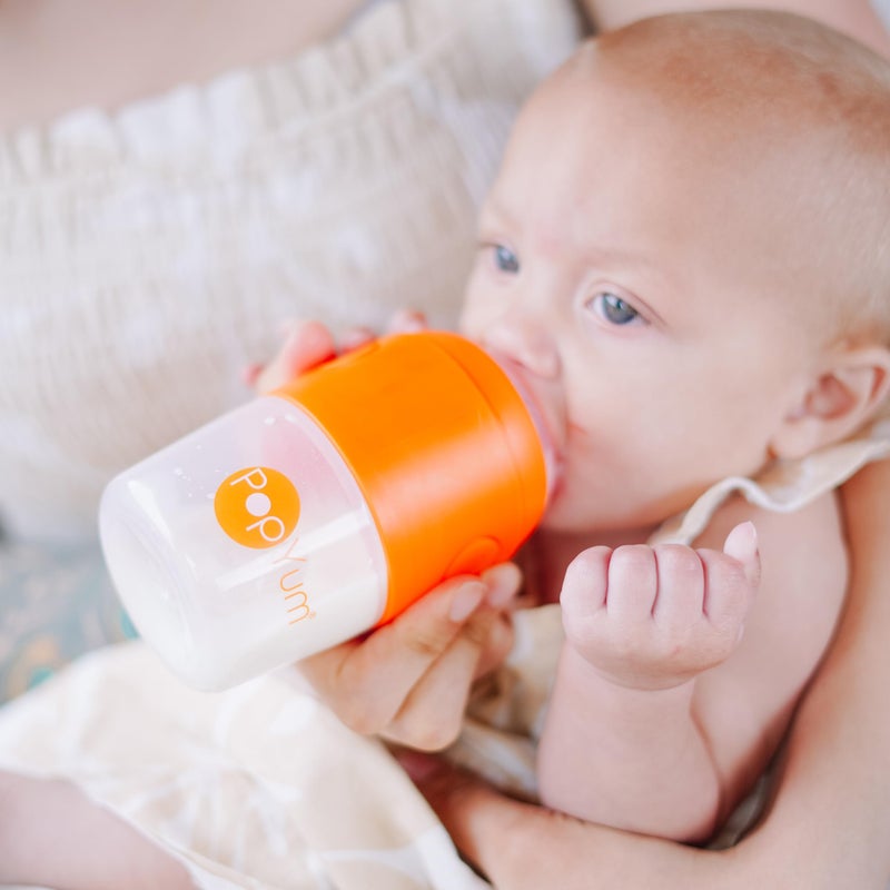 PopYum 9 oz Orange Anti-Colic Formula Making/Mixing/Dispenser Baby Bottle with #2 Medium Flow Nipple, 260 ml, BPA-Free, Natural Latch - Image 3